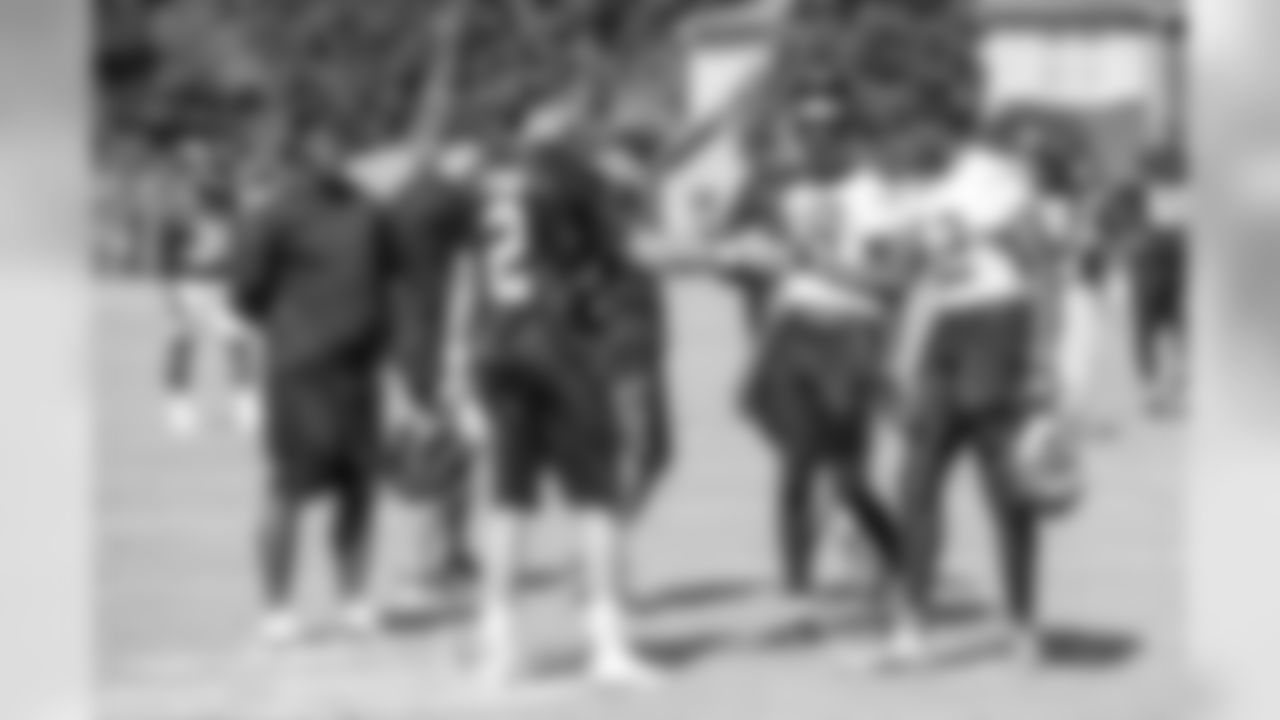 Raheem Morris, assistant head coach/passing game coordinator, QB Matt Ryan, WR Calvin Ridley, WR Mohamed Sanu