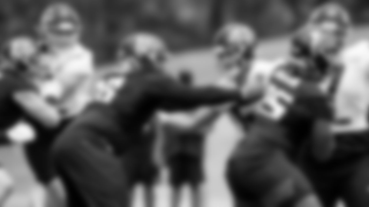 Atlanta Falcons offensive lineman Drew Dalman #67 in action during the first practice of Atlanta Falcons rookie minicamp on May 14, 2021.