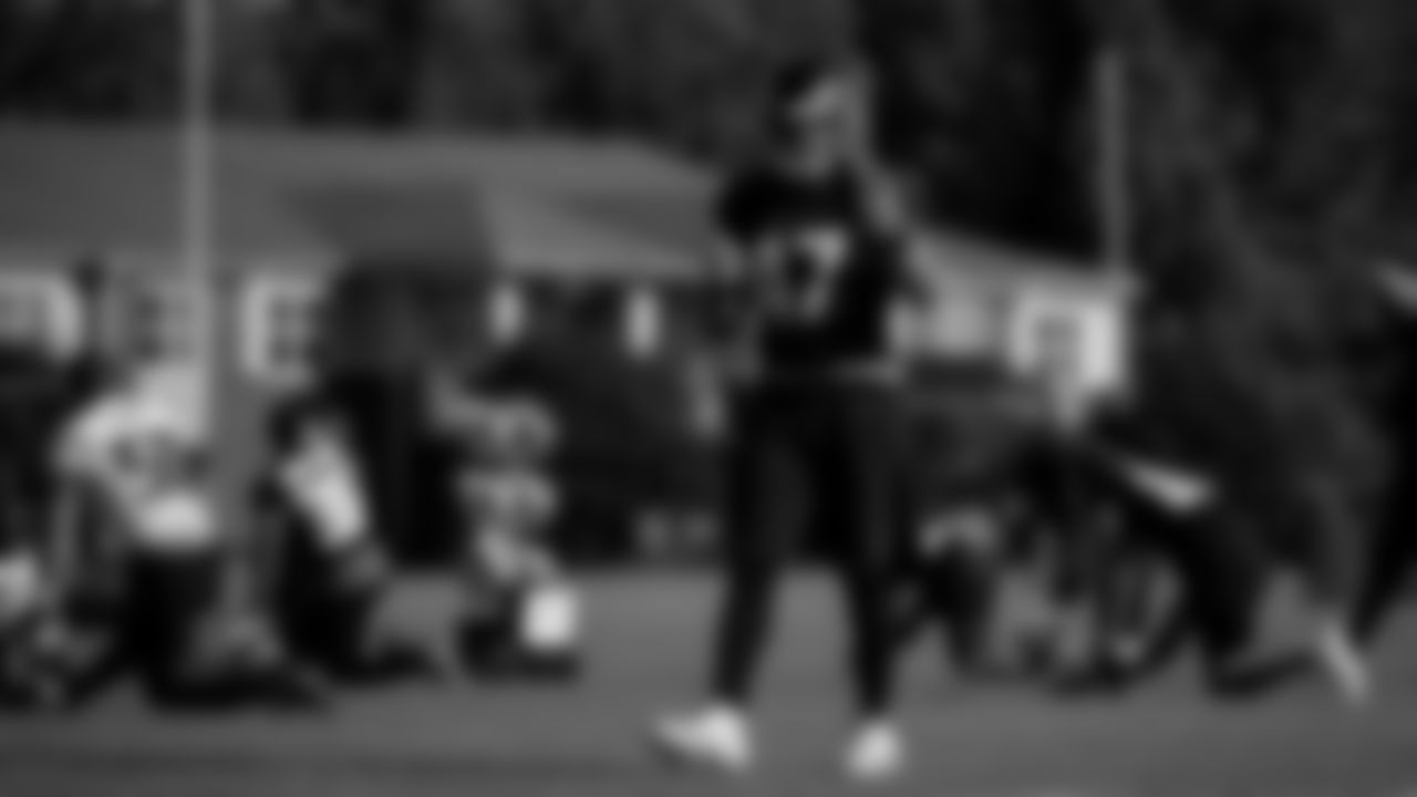 Atlanta Falcons long snapper Josh Harris #47 looks on during practice at IBM Performance Field.