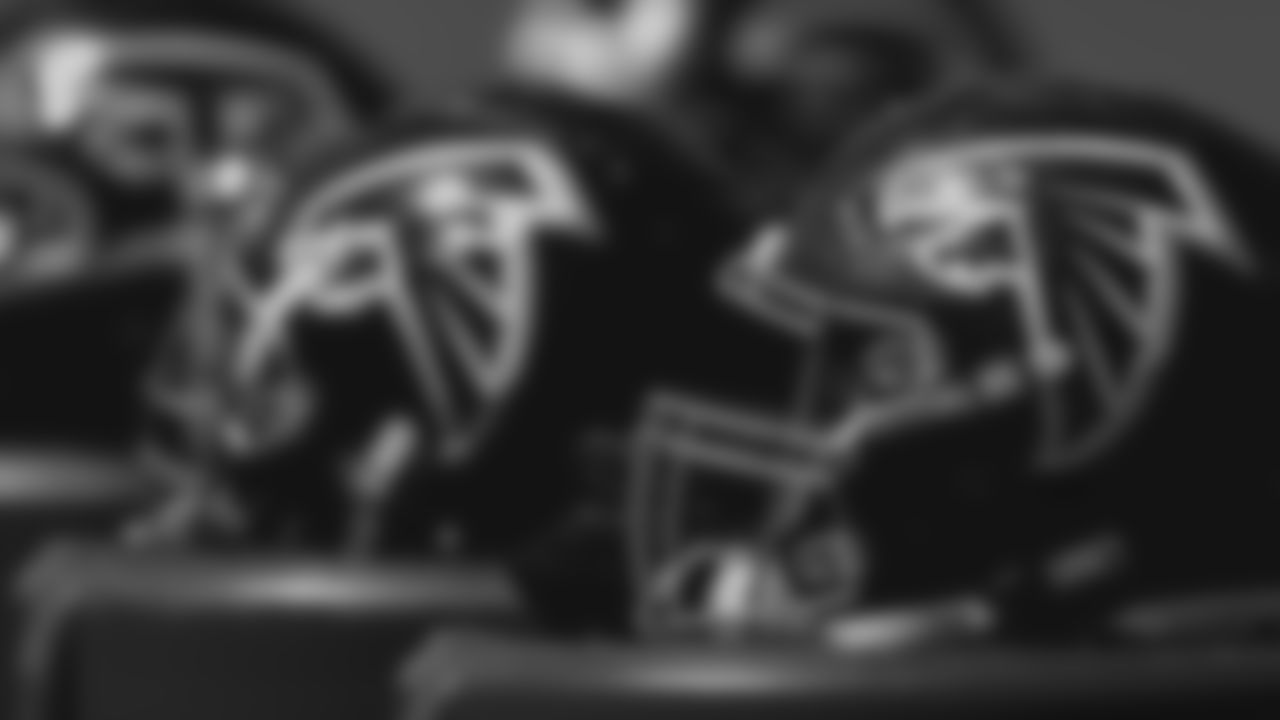Detail view of helmets during practice in Flowery Branch, Georgia, on Thursday, September 15, 2022. (Photo by Shanna Lockwood/Atlanta Falcons)