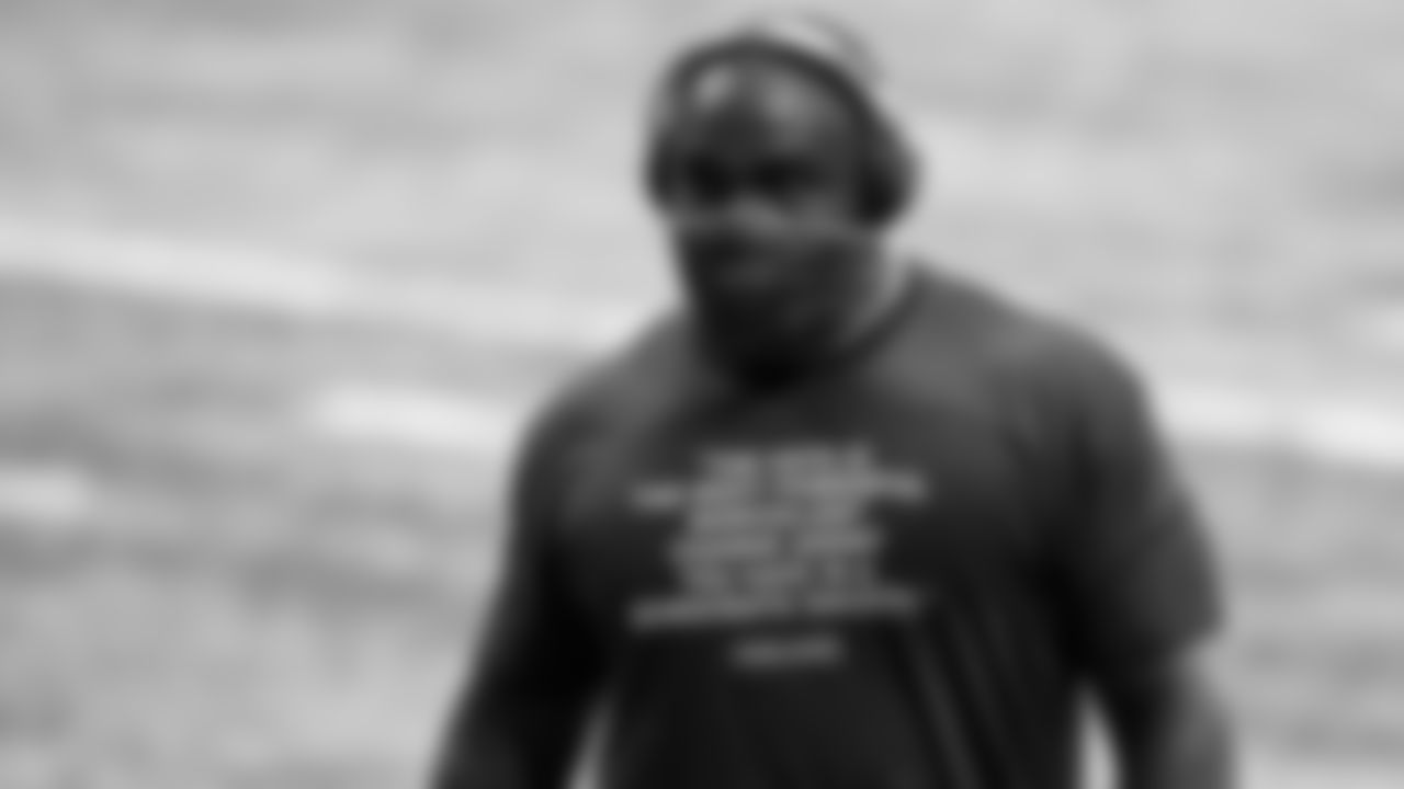 Atlanta Falcons defensive tackle Grady Jarrett #97 warms up before the game against the Seattle Seahawks on September 13, 2020. (Photo by Kyle Hess/Atlanta Falcons)