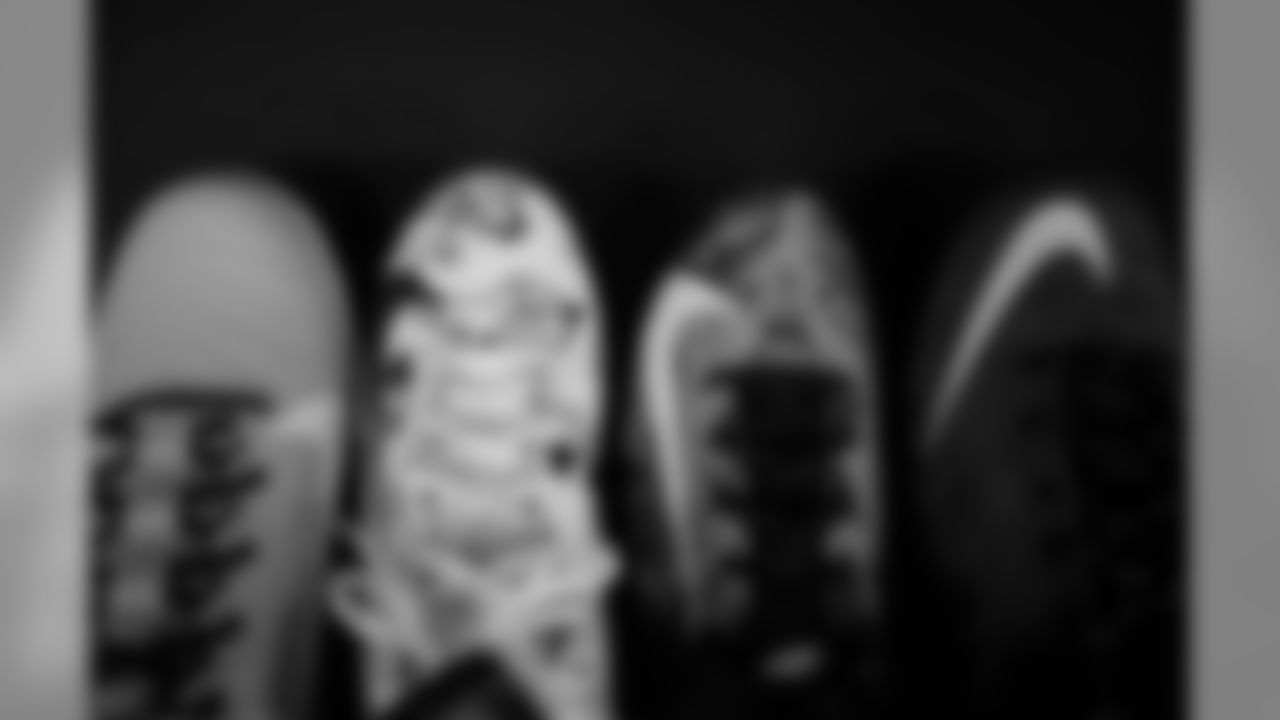Images of painted cleats raising awareness for individual causes to be worn by Atlanta Falcons players for the 2019 NFL My Cause My Cleats initiative. (Photo by Kara Durrette/Atlanta Falcons)