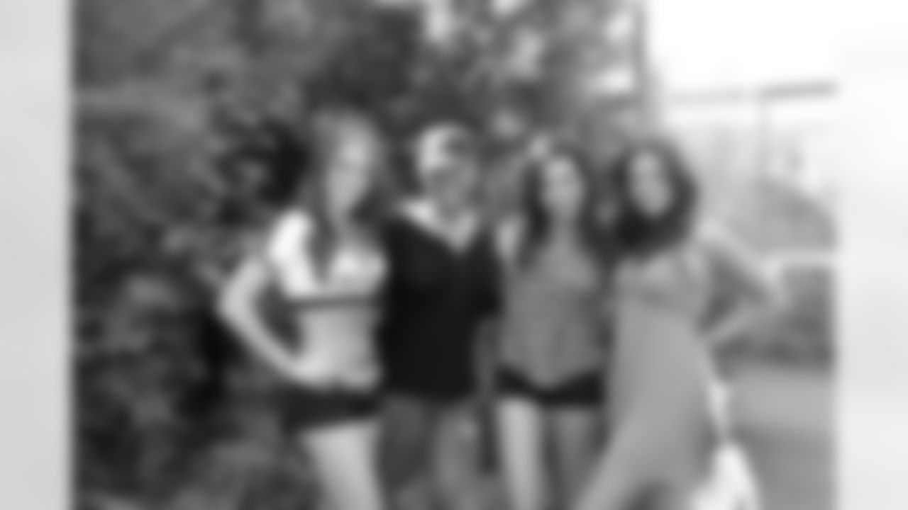 Lindsay M., coach Chato Waters, Sara D. and Katharine M. // 2011 Atlanta Falcons Cheerleaders Studio Shots // 2011 // Atlanta -