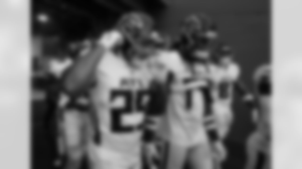 Atlanta Falcons running back Tyler Allgeier #25 walks out prior to the Preseason Game against the Miami Dolphins at Hard Rock Stadium in Miami Gardens, Florida on Friday, August 11, 2023. (Photo by Jay Bendlin/Atlanta Falcons)
