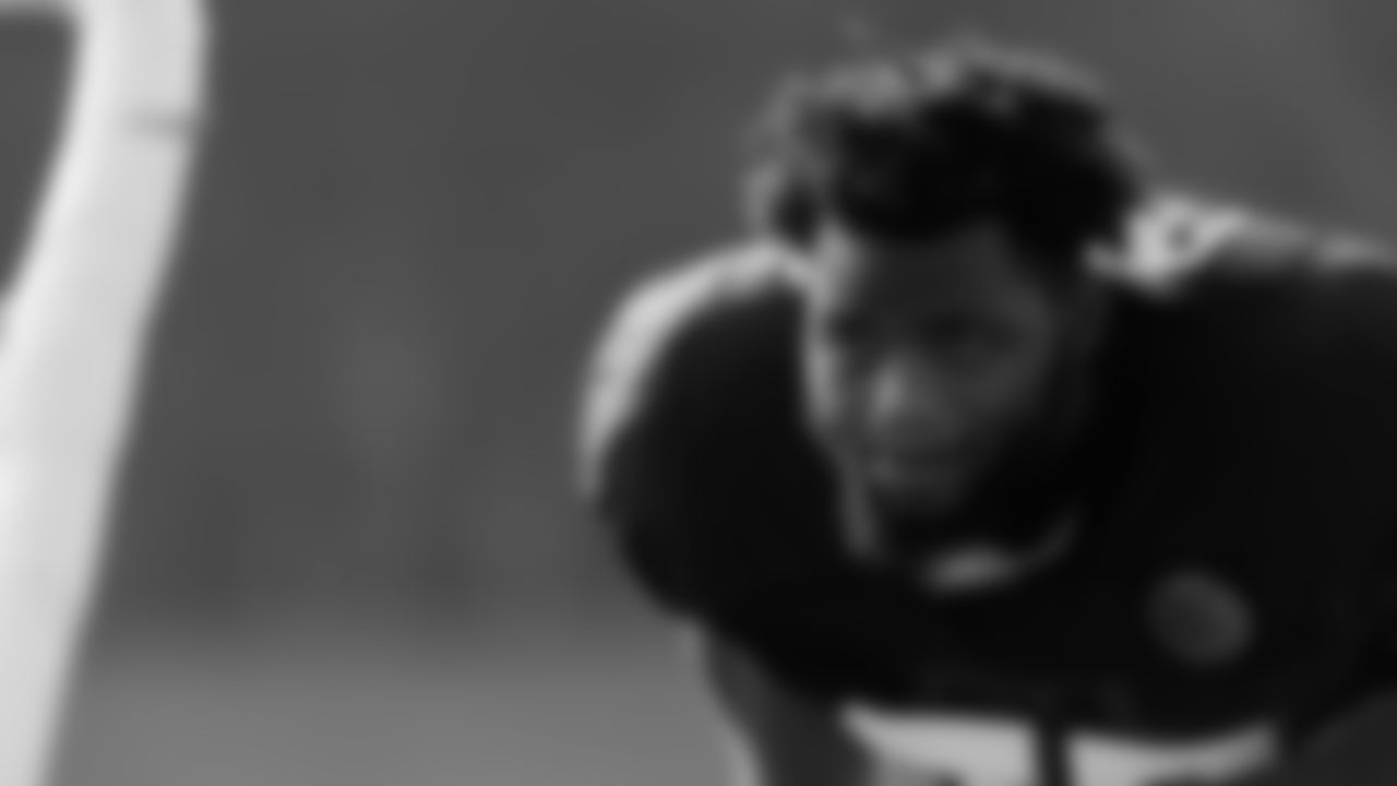 Atlanta Falcons defensive end Dante Fowler Jr. #56 looks on during AT&T Atlanta Falcons Training Camp at Atlanta Falcons Headquarters in Flowery Branch, Georgia, on Tuesday August 10, 2021. (Photo by Dakota Williams/Atlanta Falcons)
