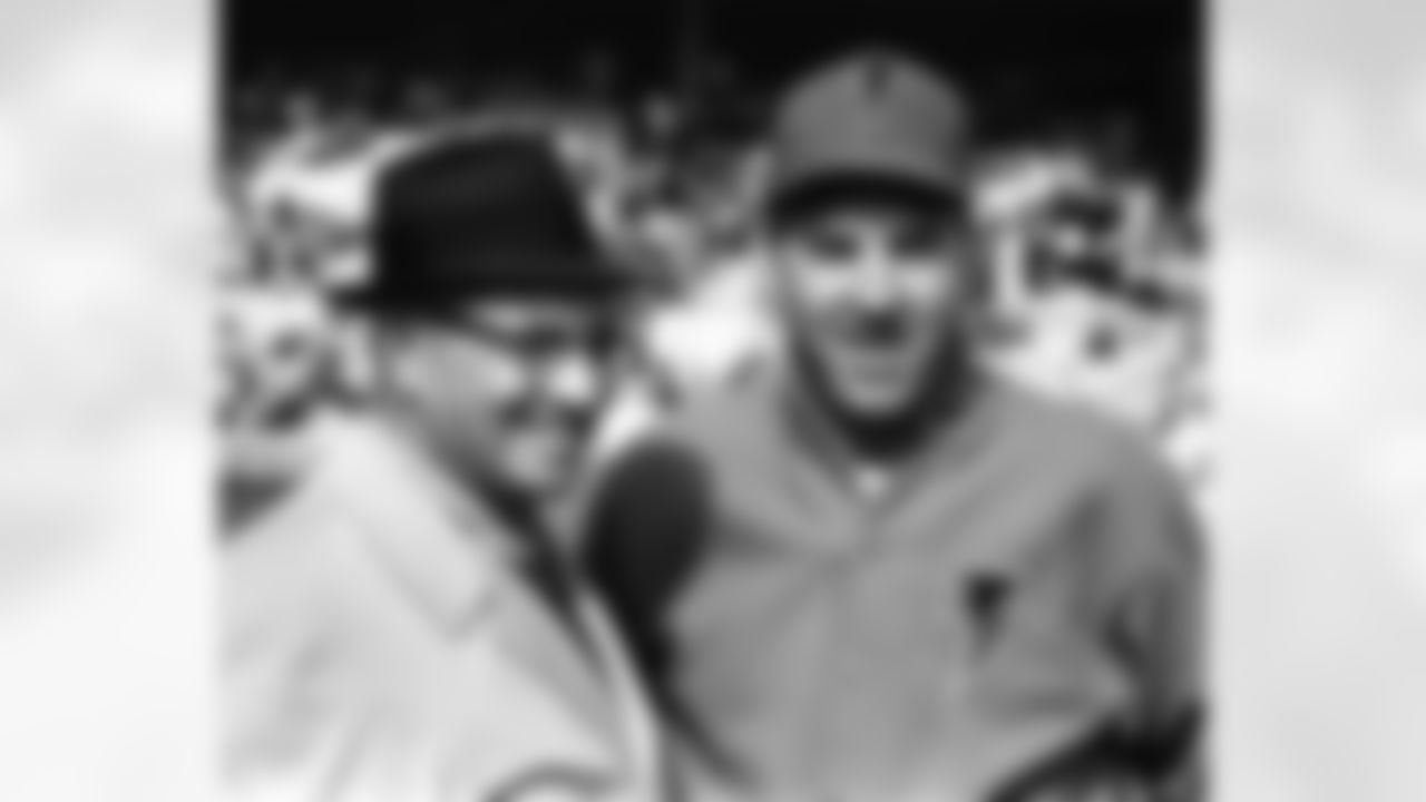 The Falcons' first head coach, Norb Hecker, meets Vince Lombardi before a game between Atlanta and the Packers.