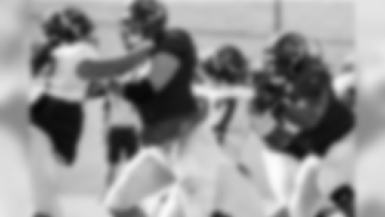 July 27, 2019 - DE Austin Larkin against T Jake Matthews and DT Grady Jarrett against OG James Carpenter on the fifth day of practice. (Photo by Kara Durrette/Atlanta Falcons)