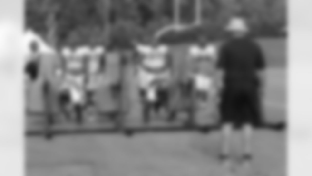 Coach Smith watches the defensive line work the sled // 2011 Russell Athletic Training Camp - Day 6 // August 2, 2011 // Flowery Branch, Ga. —