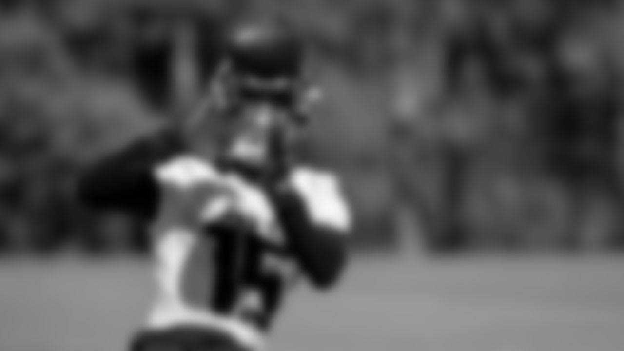 Atlanta Falcons wide receiver Brandon Powell #15 makes a catchduring practice at IBM Performance Field.