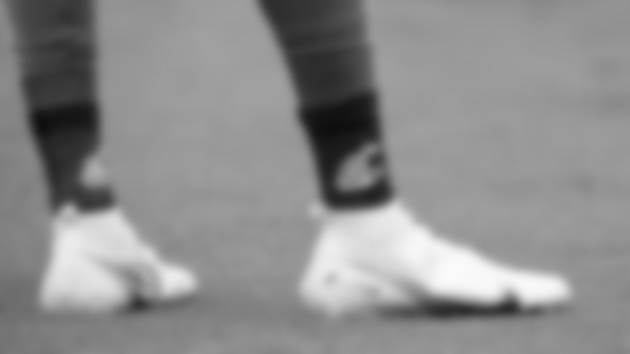 Atlanta Falcons linebacker Deone Bucannon #36 wears socks supporting his alma mater Washington State at AT&T Atlanta Falcons Training camp on August 10, 2020 in Flowery Branch, Ga. (Photo by Kara Durrette/Atlanta Falcons)