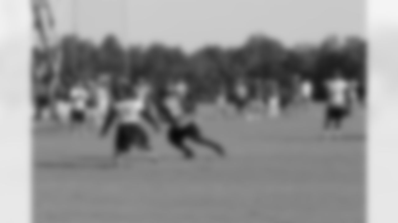 CB Brent Grimes tries to defend WR Julio Jones // 2011 Russell Athletic Training Camp - Day 10 // August 10, 2011 // Flowery Branch, Ga. —