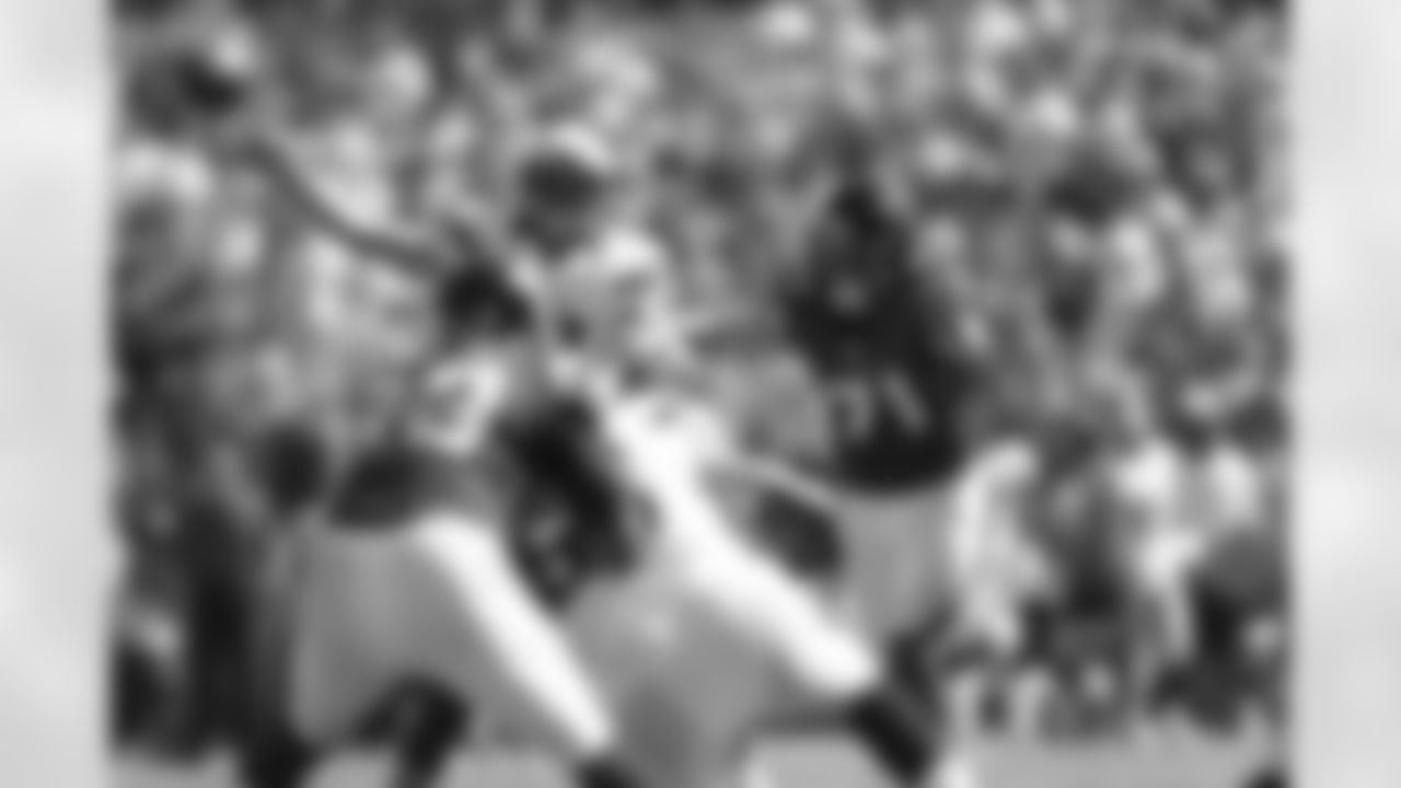 Defensive End Kroy Biermann gets pressure on Chargers quarterback Phillip Rivers