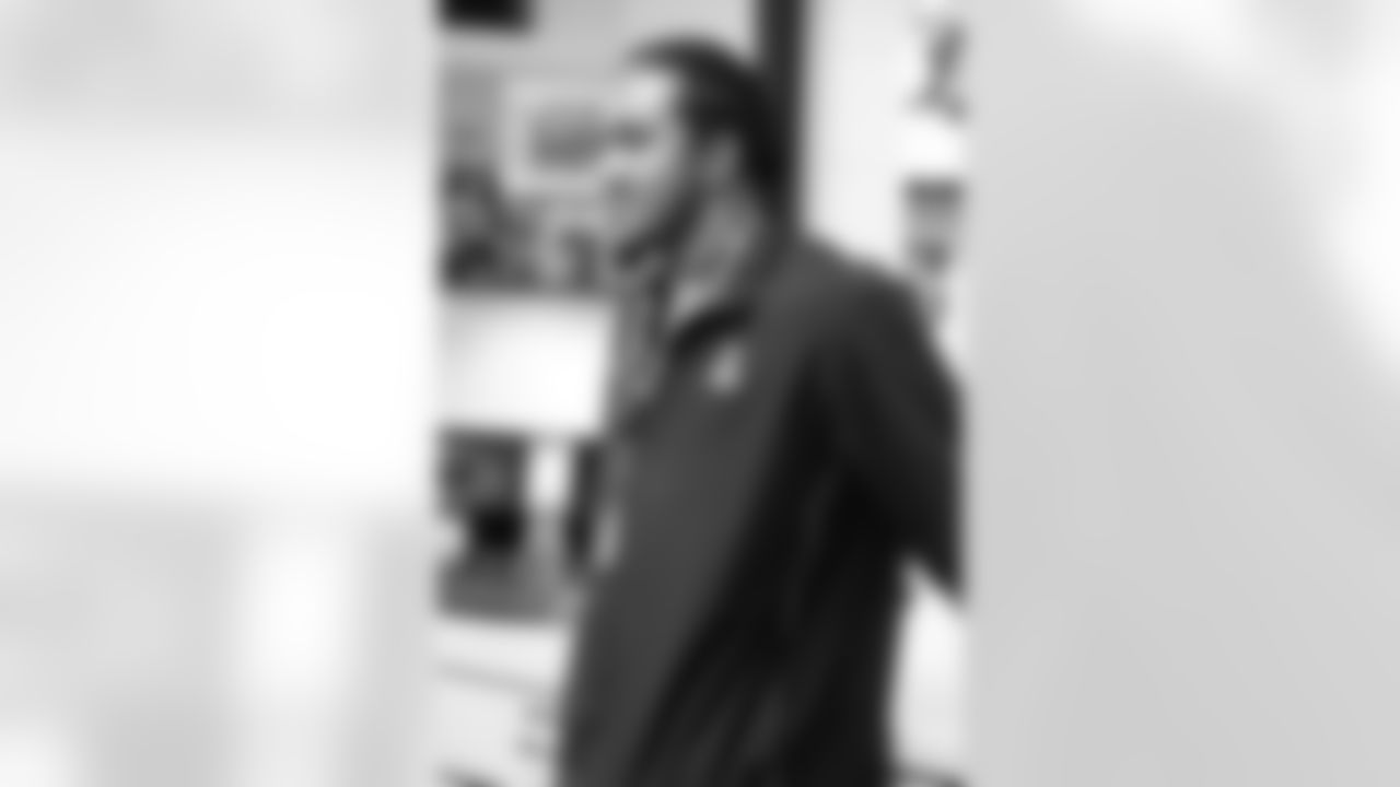 First-round pick Vic Beasley hangs out in the equipment room