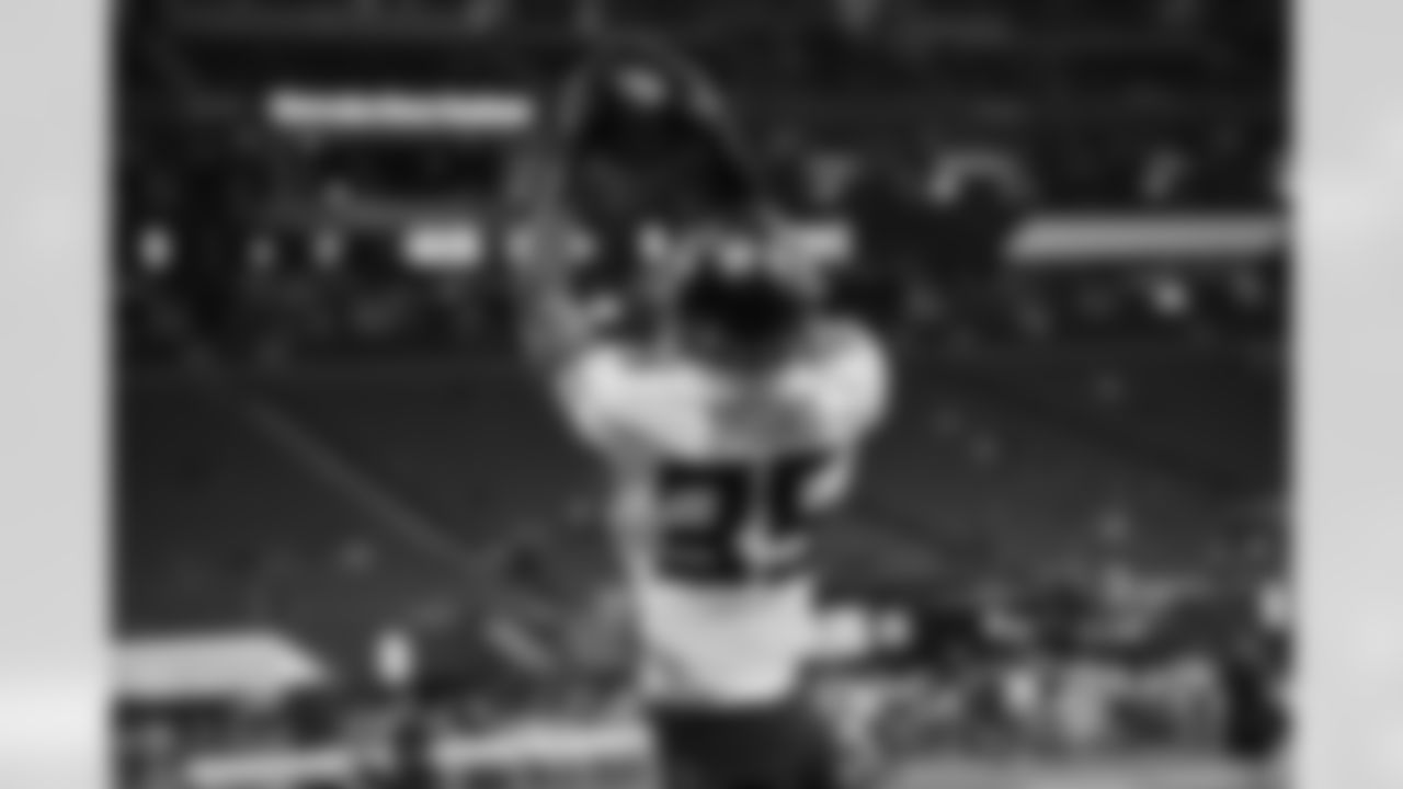 Atlanta Falcons defensive back Natrone Brooks #35 warms up prior to the Preseason Game against the Pittsburgh Steelers at Mercedes-Benz Stadium in Atlanta, Georgia on Thursday, August 24, 2023. (Photo by Brandon Magnus/Atlanta Falcons)