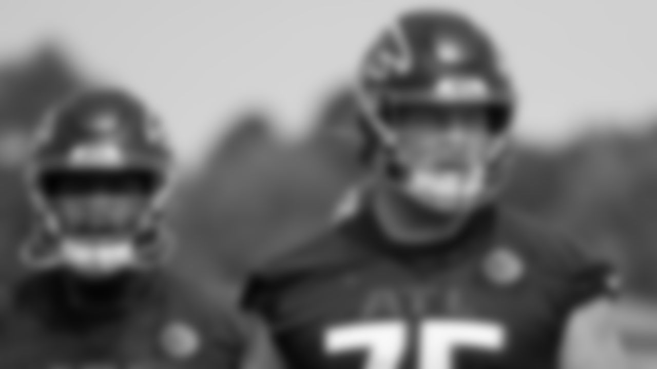 Atlanta Falcons guard John Wetzel #75 looks on during practice at IBM Performance Field. (Photo by Kara Durrette/Atlanta Falcons)