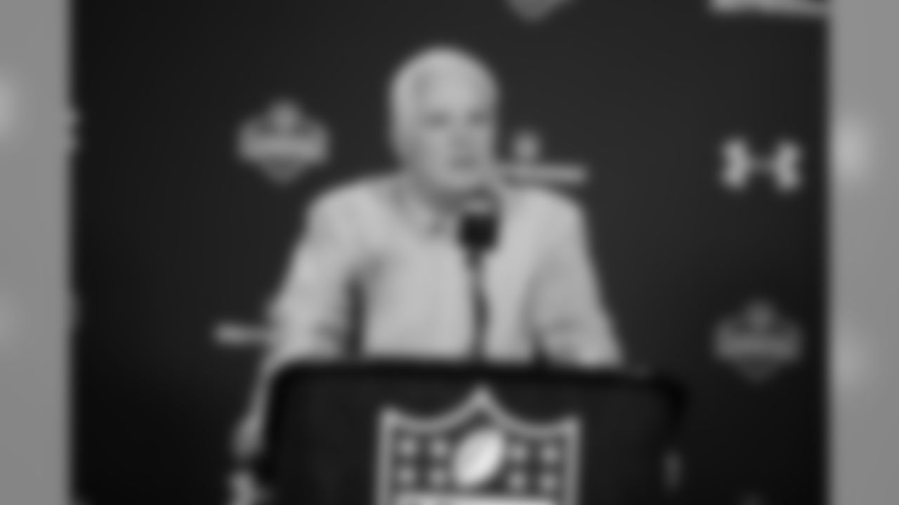 Head coach Mike Smith speaks to the media at the 2014 Scouting Combine