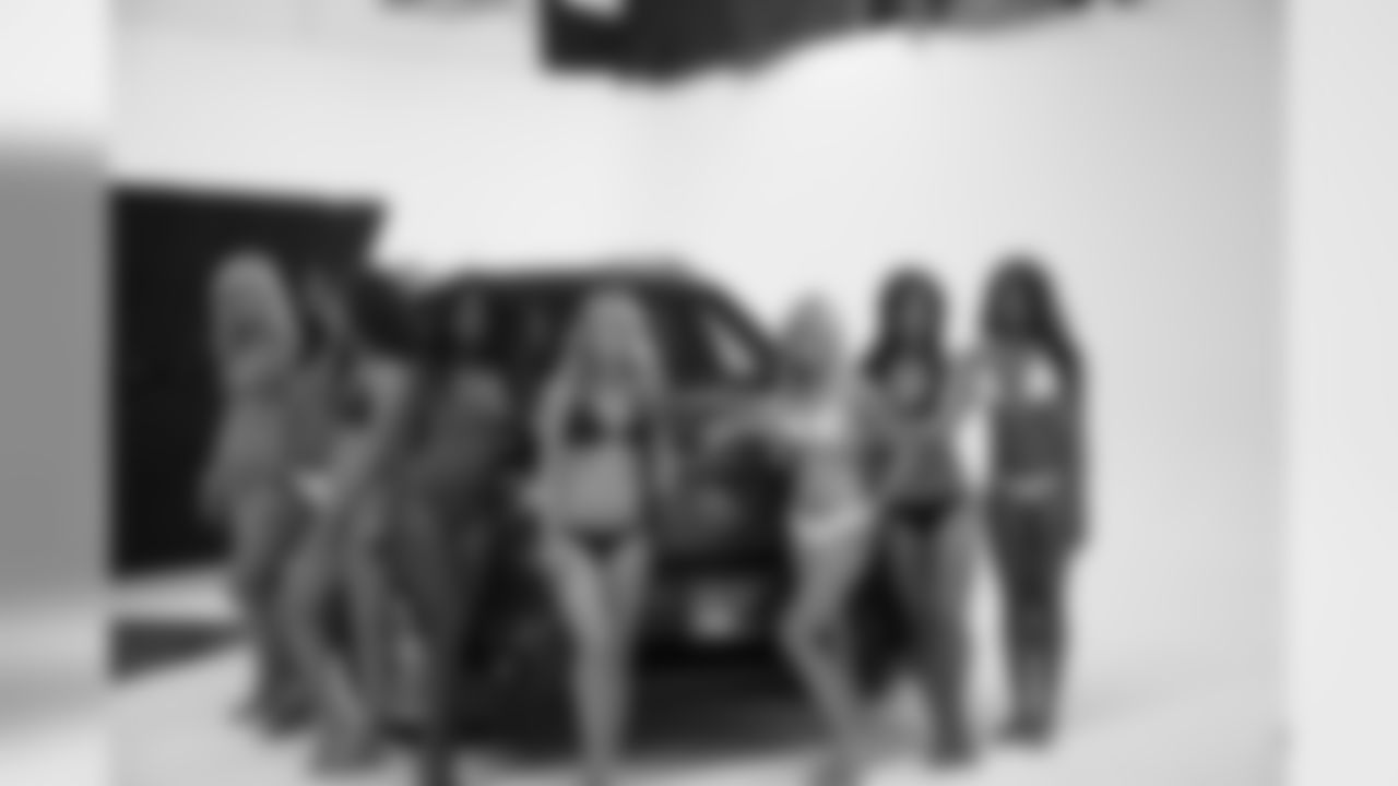 From left: Jamie K., Heather K., Erin P., Shamea M., Sabrina C., Shauna K., Margaret M. and Denita C. // 2011 Atlanta Falcons Cheerleaders Ford Calendar Shoot - Behind the Scenes // July 14, 2011 // Atlanta -