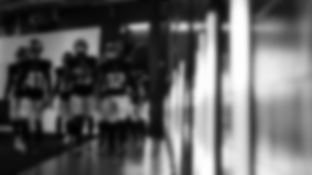 Atlanta Falcon players walk out for warm-ups before their pre-season game against the Tennessee Titans at Mercedes-Benz Stadium in Atlanta, Georgia on Friday, August 13, 2021. (Photo by Brandon Magnus/Atlanta Falcons)