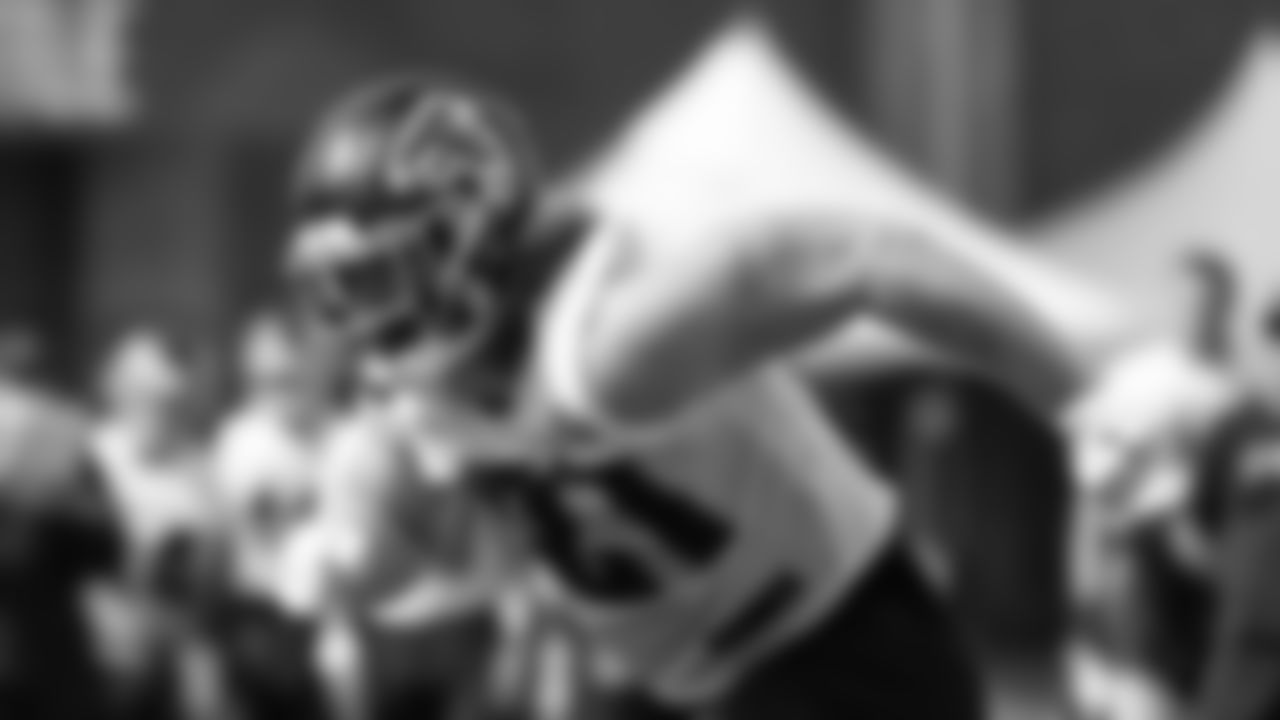 Atlanta Falcons tight end Hayden Hurst #81 runs at AT&T Atlanta Falcons Training Camp on August 27, 2020 in Flowery Branch, GA. (Photo by Kara Durrette/Atlanta Falcons)