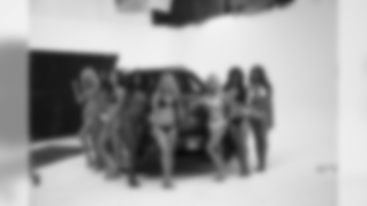 From left: Jamie K., Heather K., Erin P., Shamea M., Sabrina C., Shauna K., Margaret M. and Denita C. // 2011 Atlanta Falcons Cheerleaders Ford Calendar Shoot - Behind the Scenes // July 14, 2011 // Atlanta -