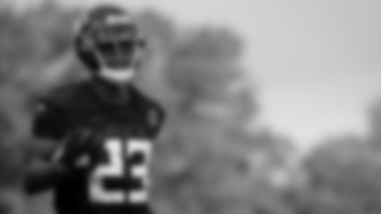 Atlanta Falcons running back Brian Hill #23 in action at AT&T Atlanta Falcons Training camp on August 15, 2020 in Flowery Branch, Ga. (Photo by Kara Durrette/Atlanta Falcons)