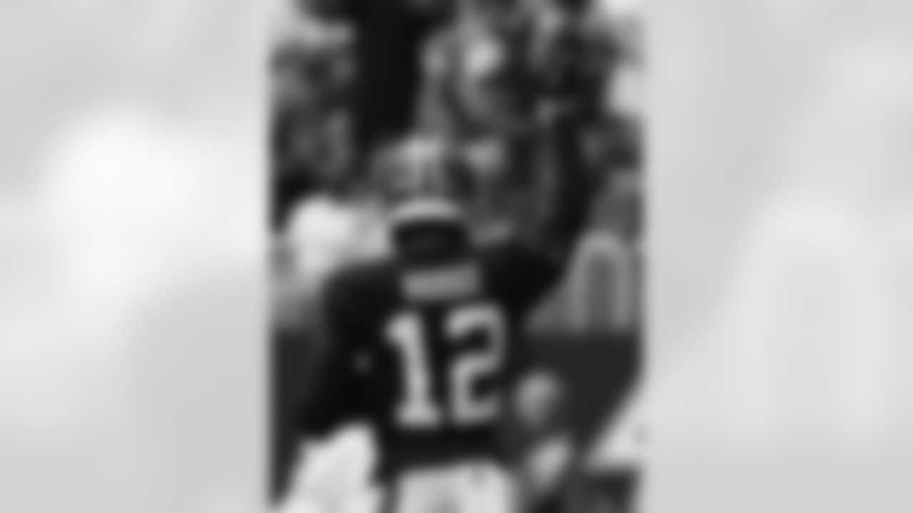 Atlanta Falcons wide receiver KhaDarel Hodge #12 celebrates after downing a punt near the goal line during the second half against the San Francisco 49ers at Mercedes-Benz Stadium in Atlanta, Georgia on Sunday, October 16, 2022. (Photo by Shanna Lockwood/Atlanta Falcons)