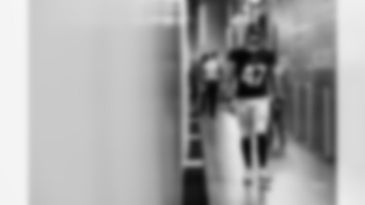 Atlanta Falcons long snapper Josh Harris #47 walks out of the locker room before the Falcon's pre-season game against the Tennessee Titans at Mercedes-Benz Stadium in Atlanta, Georgia on Friday, August 13, 2021. (Photo by Brandon Magnus/Atlanta Falcons)