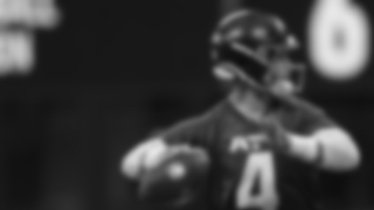 Atlanta Falcons quarterback Taylor Heinicke #4 during practice at Mercedes-Benz Stadium in Atlanta, Georgia, on Tuesday, June 13, 2023. (Photo by Shanna Lockwood/Atlanta Falcons)