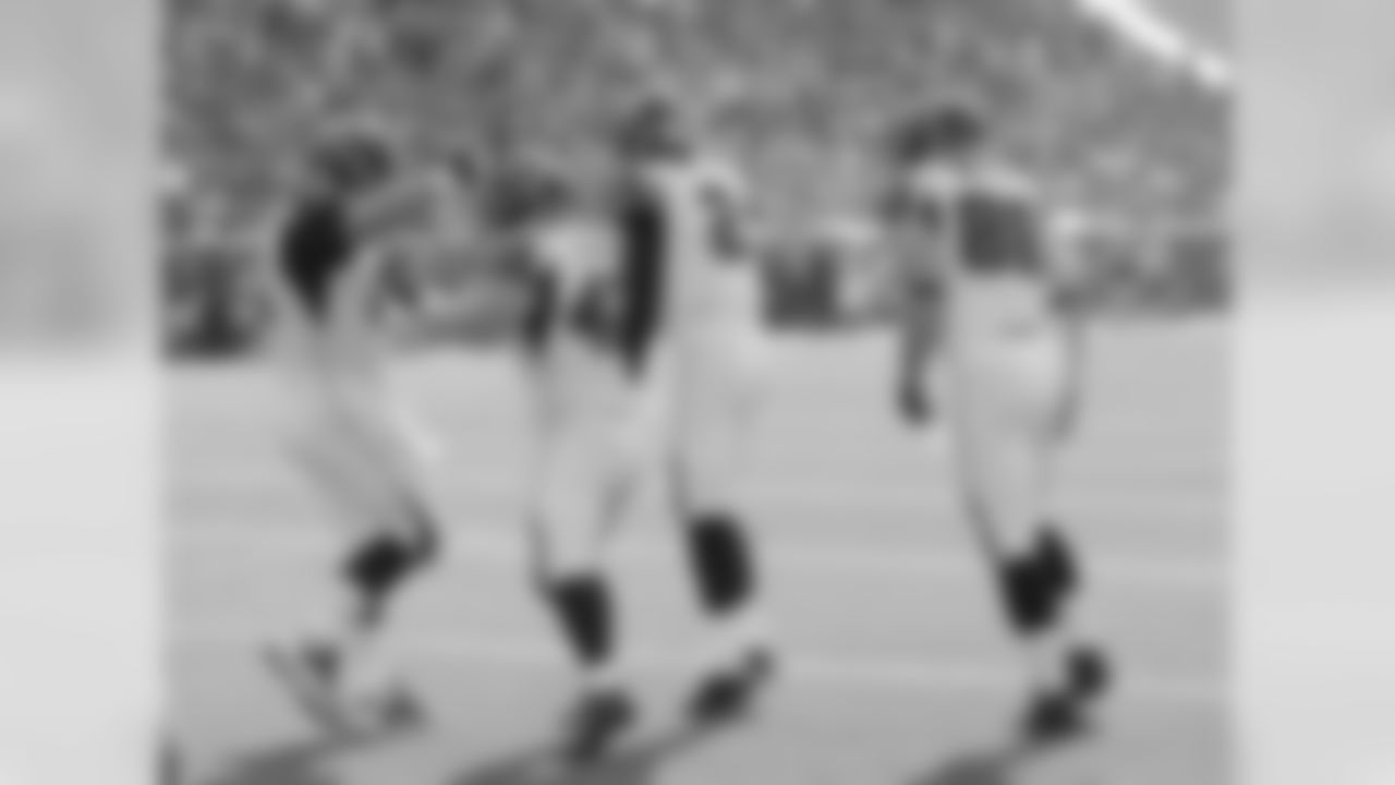 FB Patrick DiMarco celebrates his touchdown with teammates