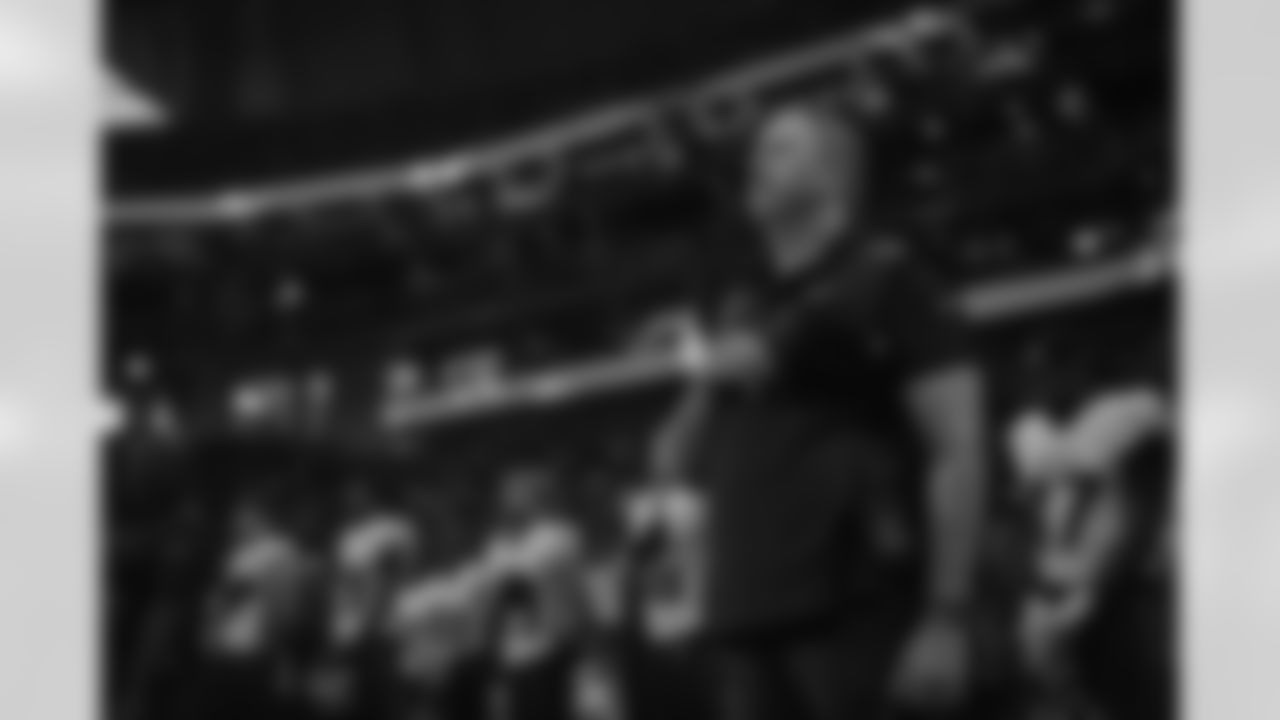 Atlanta Falcons head coach Arthur Smith looks on during the National Anthem before the Preseason Game against the Pittsburgh Steelers at Mercedes-Benz Stadium in Atlanta, Georgia on Thursday, August 24, 2023. (Photo by Shanna Lockwood/Atlanta Falcons)