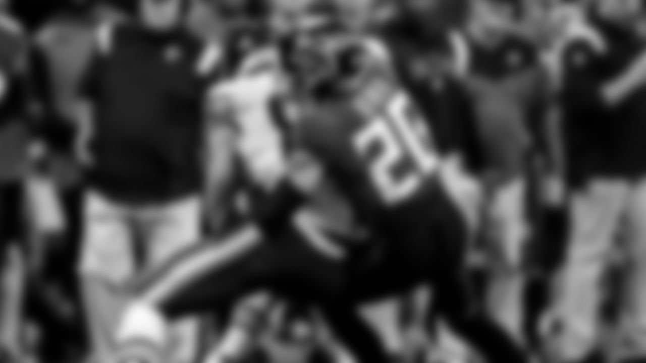 Atlanta Falcons cornerback Isaiah Oliver #26 makes a tackle during the second half against the Chicago Bears at Mercedes-Benz Stadium in Atlanta, Georgia on Sunday, November 20, 2022. (Photo by Shanna Lockwood/Atlanta Falcons)
