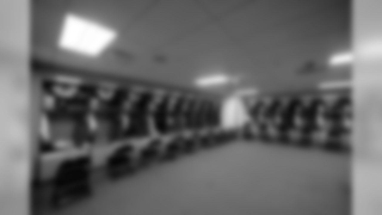 A general view of the Atlanta Falcons locker room before the game against the San Francisco 49ers at Levi's Stadium in Santa Clara, CA, on Sunday December 15, 2019. (Photo by Rob Foldy/Atlanta Falcons)