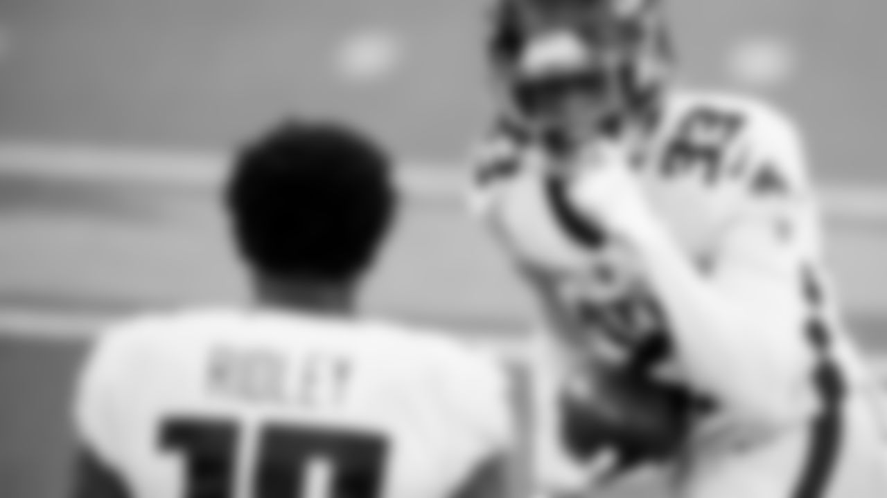 Atlanta Falcons cornerback Blidi Wreh-Wilson #33 celebrates making an interception during the second half against the Los Angeles Chargers on December 13, 2020.