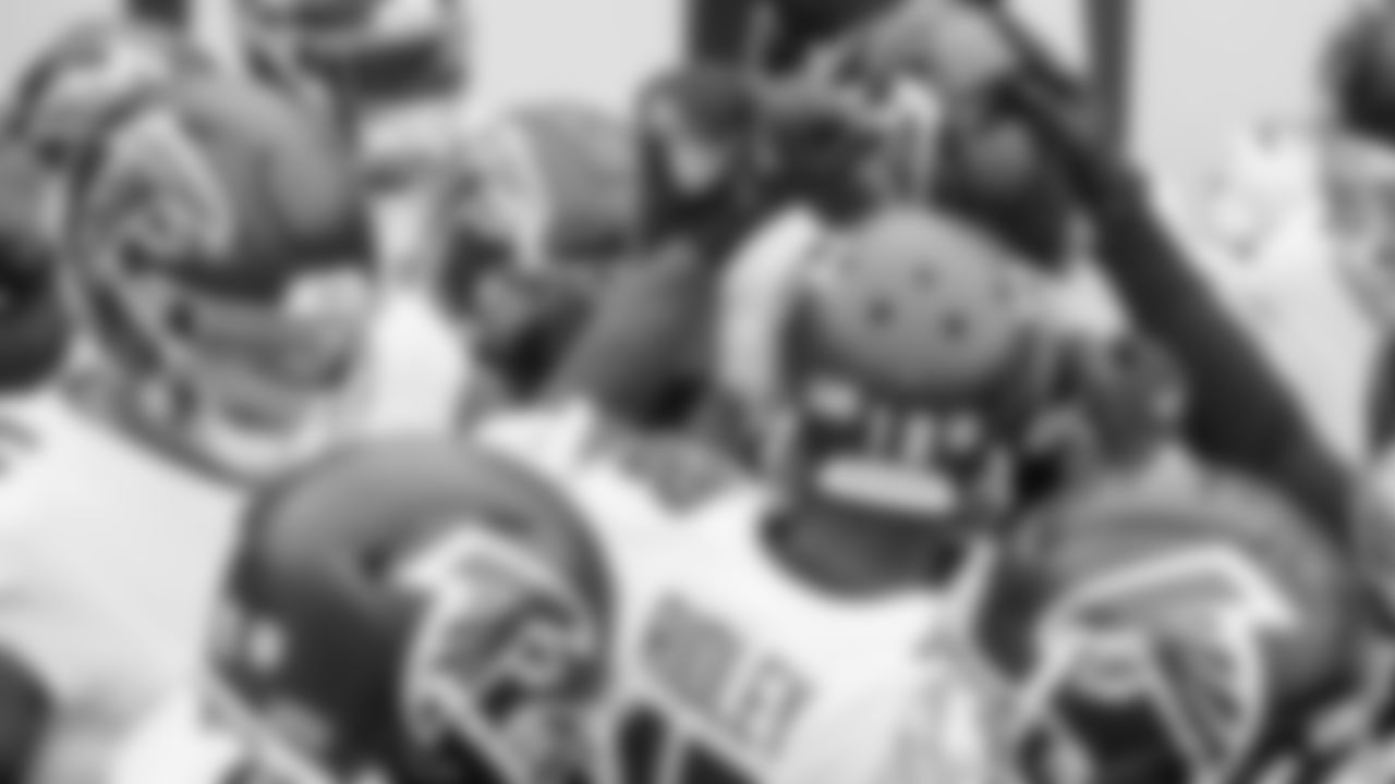 The Atlanta Falcons huddle before the game against the Tampa Bay Buccaneers on January 3, 2021.