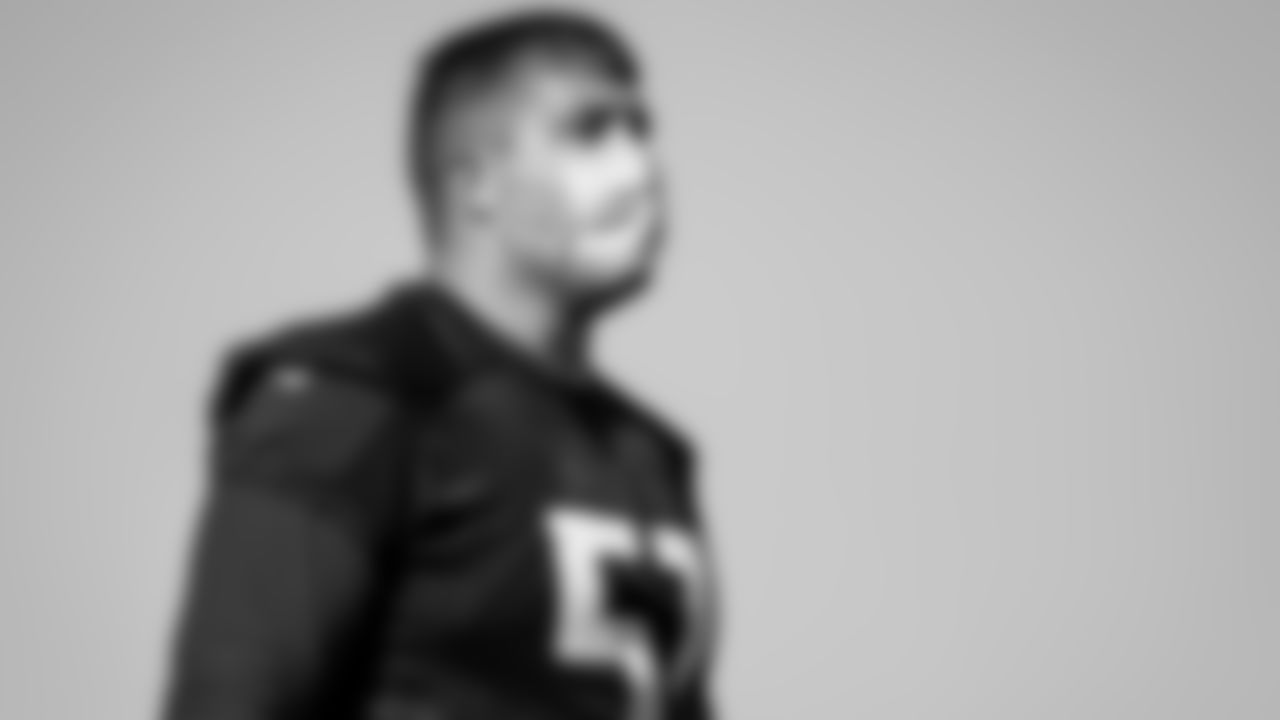 Atlanta Falcons center Alex Mack #51 looks on during practice at IBM Performance Field.