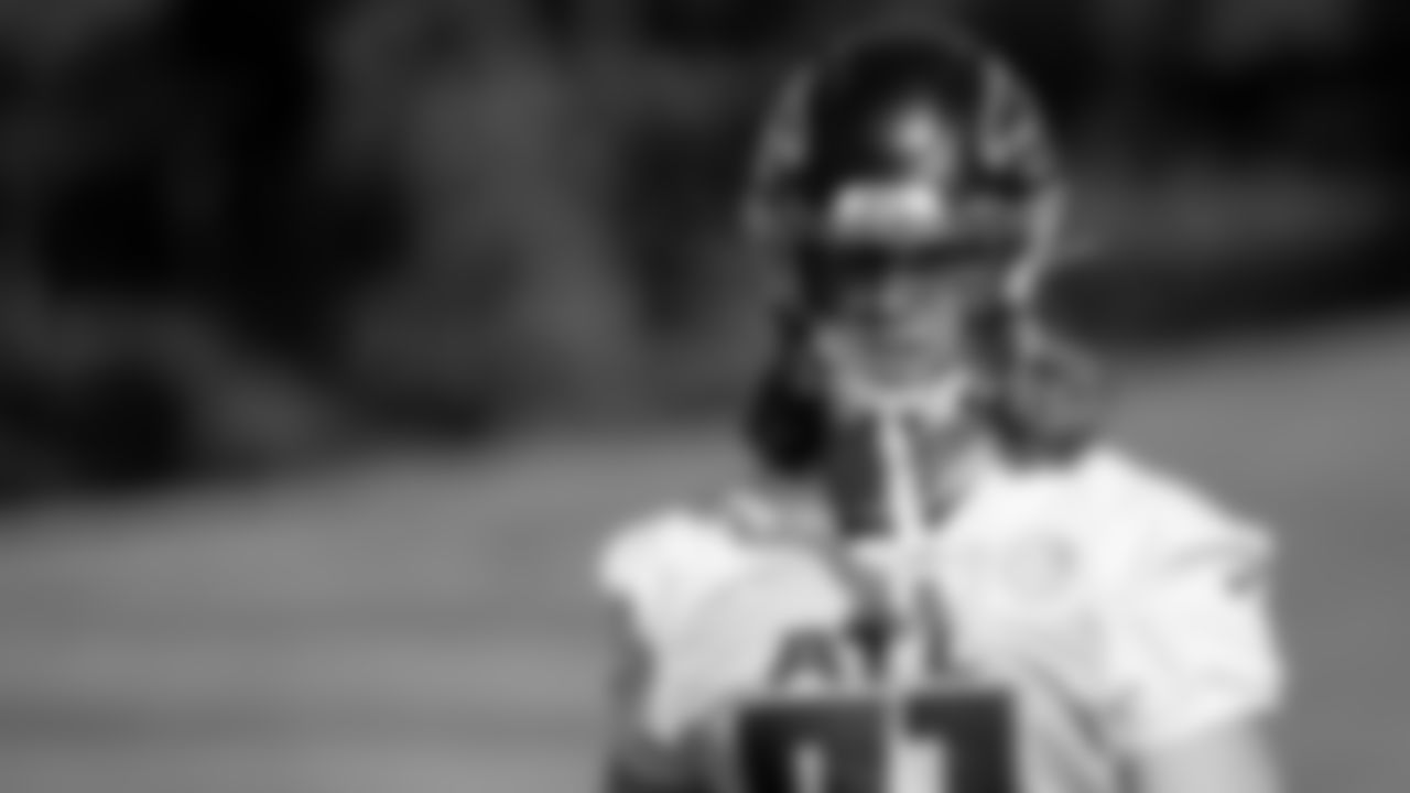 Atlanta Falcons tight end Hayden Hurst #81 looks on during practice at IBM Performance Field.