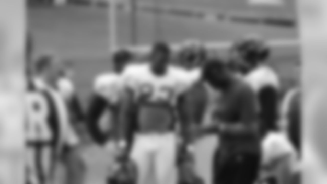 DE Ray Edwards gets some direction from defensive line coach Ray Hamilton // 2011 Russell Athletic Training Camp - Day 7 // August 7, 2011 // Flowery Branch, Ga. -
