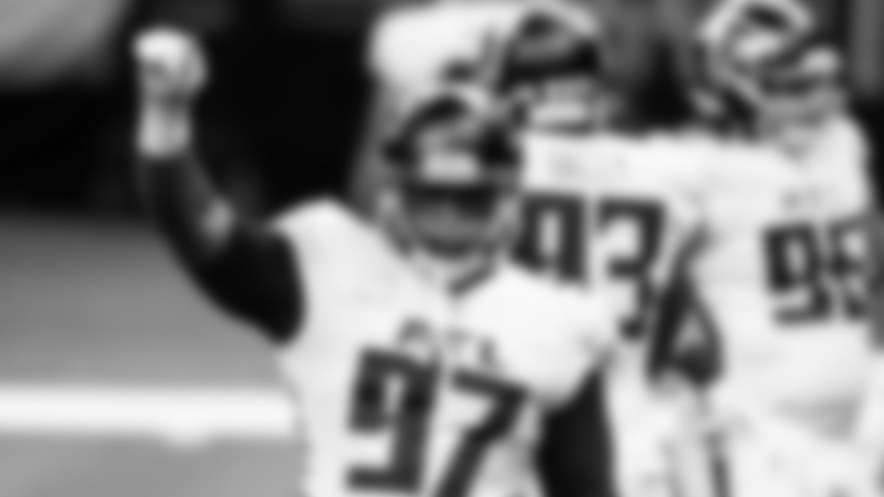 Atlanta Falcons defensive tackle Grady Jarrett #97 warms up before the game against the New Orleans Saints on November 22, 2020.