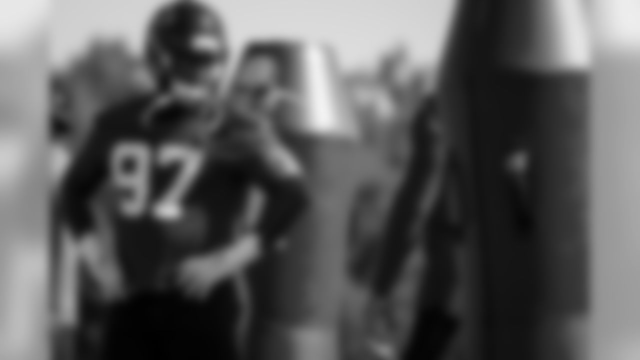 Atlanta Falcons defensive tackle Grady Jarrett #97 looks on during practice. (Photo by Kara Durrette/Atlanta Falcons).
