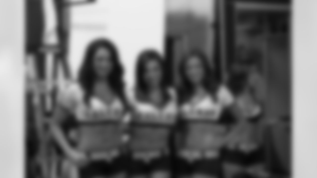 From left to right, Alicia D., Sara D., and Katharine M. // 2011 Atlanta Falcons Cheerleaders Photo Shoot - Behind the Scenes // 5/22/11 // Atlanta, Ga. —