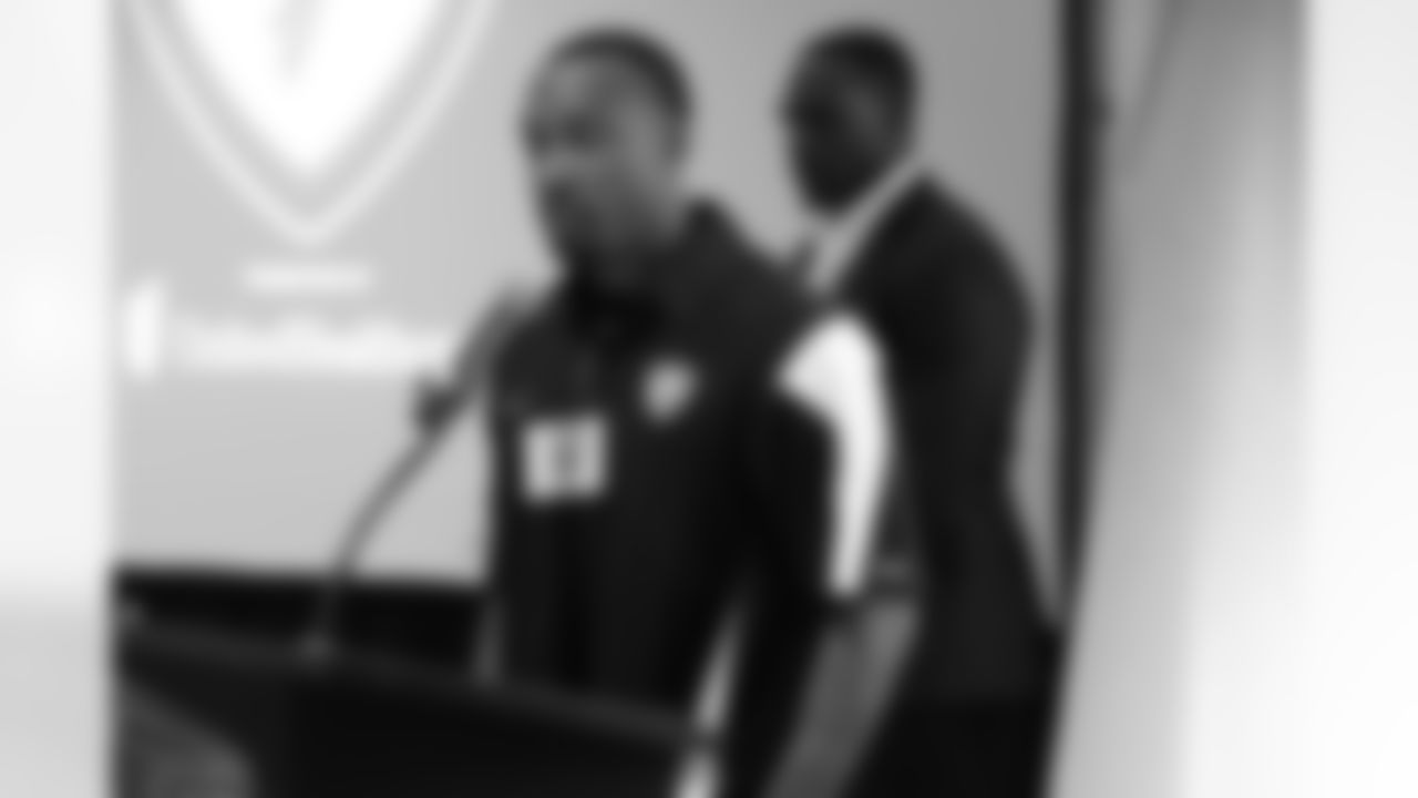 Cornerback Robert Alford speaks on behalf of this year's Rookie Club
