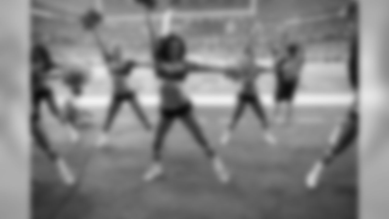 The Atlanta Falcons Cheerleaders perform in the endzone during Sunday Night Football