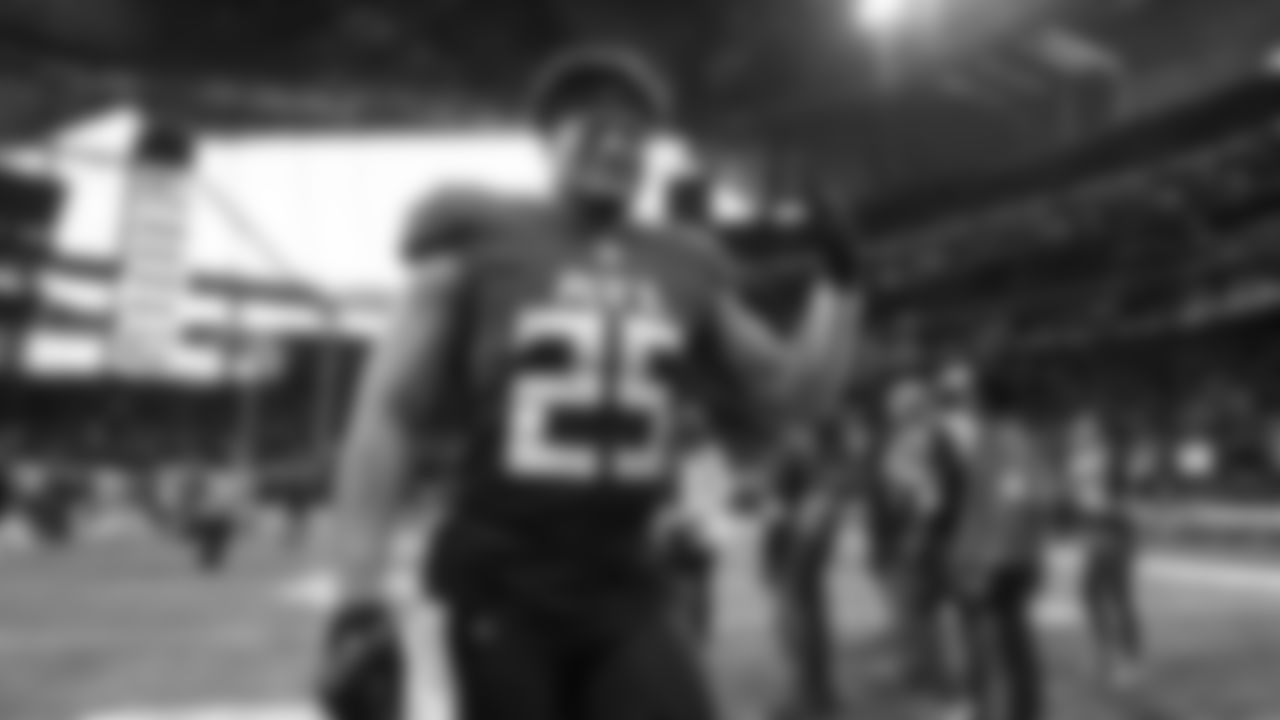 Atlanta Falcons running back Tyler Allgeier #25 reacts after the game against the Chicago Bears at Mercedes-Benz Stadium in Atlanta, Georgia on Sunday, November 20, 2022. (Photo by Mitchell Martin/Atlanta Falcons)