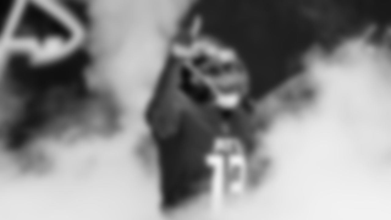 Atlanta Falcons wide receiver Christian Blake #13 runs out of the tunnel during pregame against the Detroit Lions on October 25, 2020. (Photo by Kyle Hess/Atlanta Falcons)