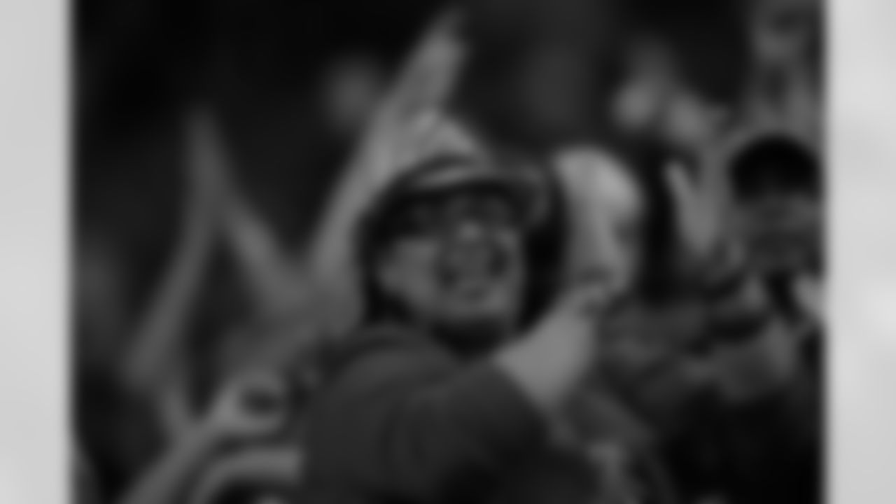 A Falcon fan having a good time at the final preseason game