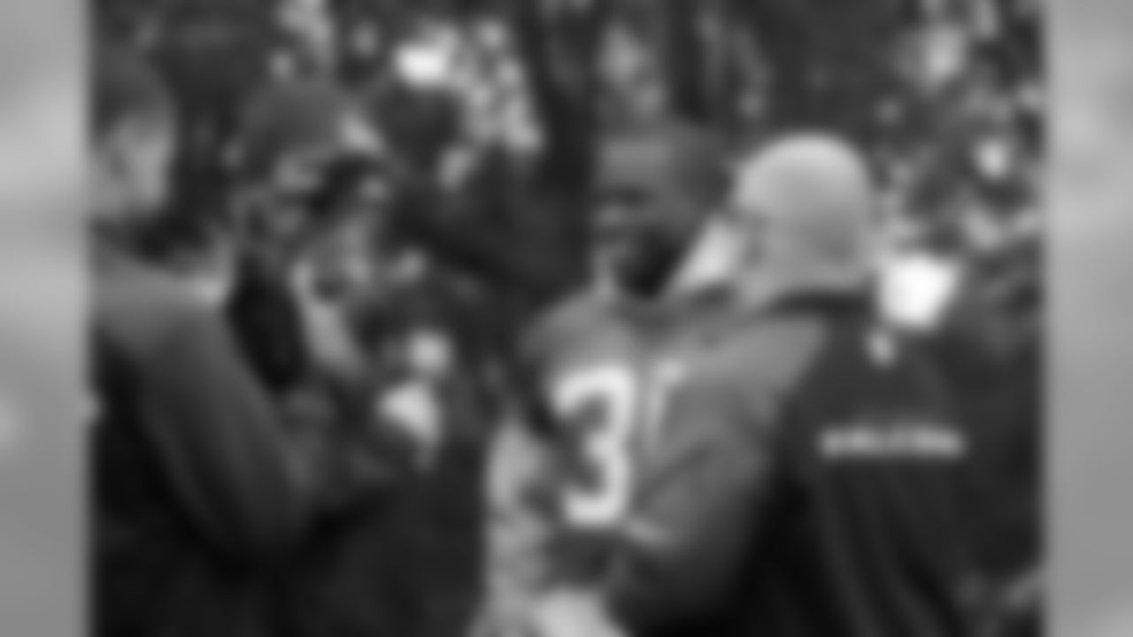 RB Antone Smith speaks with the media