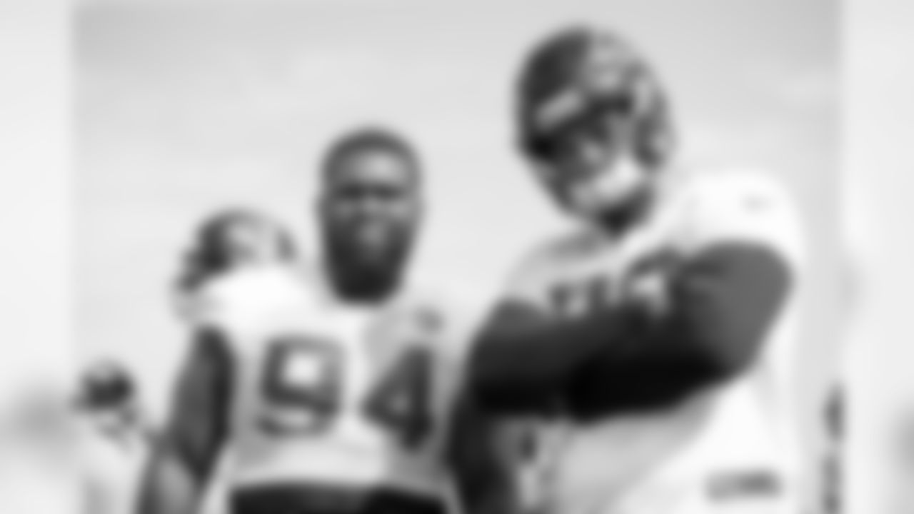 Atlanta Falcons defensive tackle Deadrin Senat #94 and defensive tackle Jacob Tuioti-Mariner #79 on the eighth day of practice. (Photo by Kara Durrette/Atlanta Falcons)