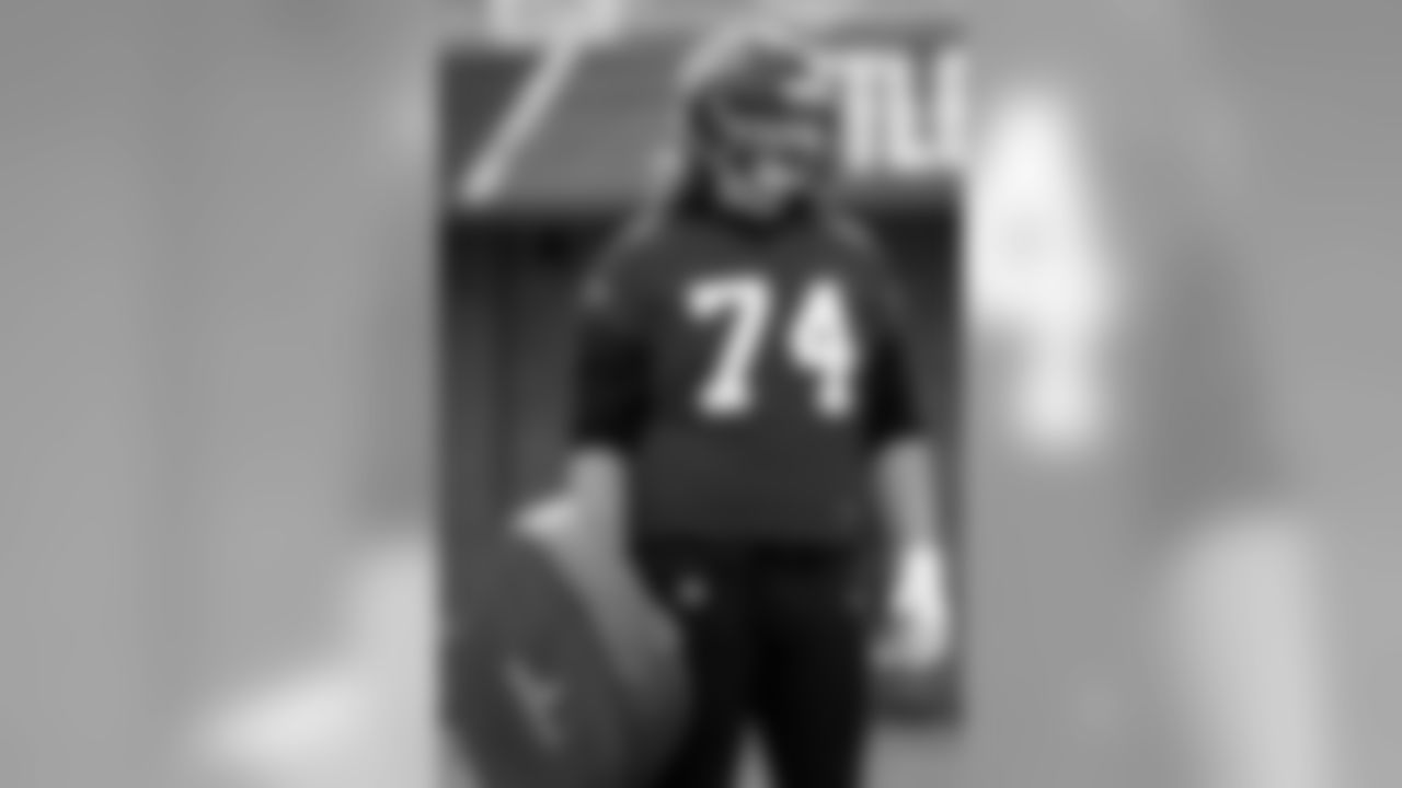 Atlanta Falcons offensive tackle Ty Sambrailo #74 looks on during practice. (Photo by Kara Durrette/Atlanta Falcons)