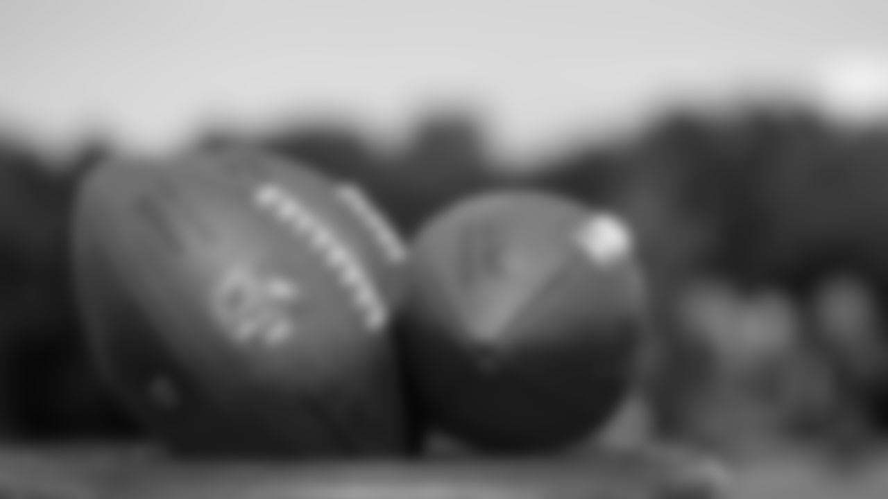 A detailed view of footballs during practice at IBM Performance Field. (Photo by Kara Durrette/Atlanta Falcons)