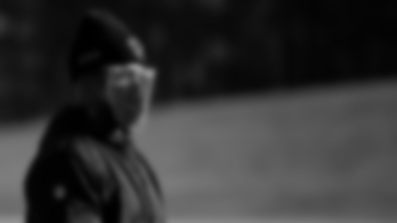 Atlanta Falcons head coach Raheem Morris looks on during practice at IBM Performance Field.